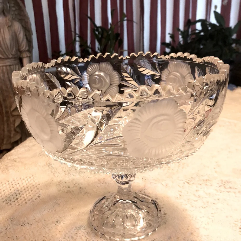 Rose Collection Pedestal Compote Dish 24% Handcut Lead Crystal 10